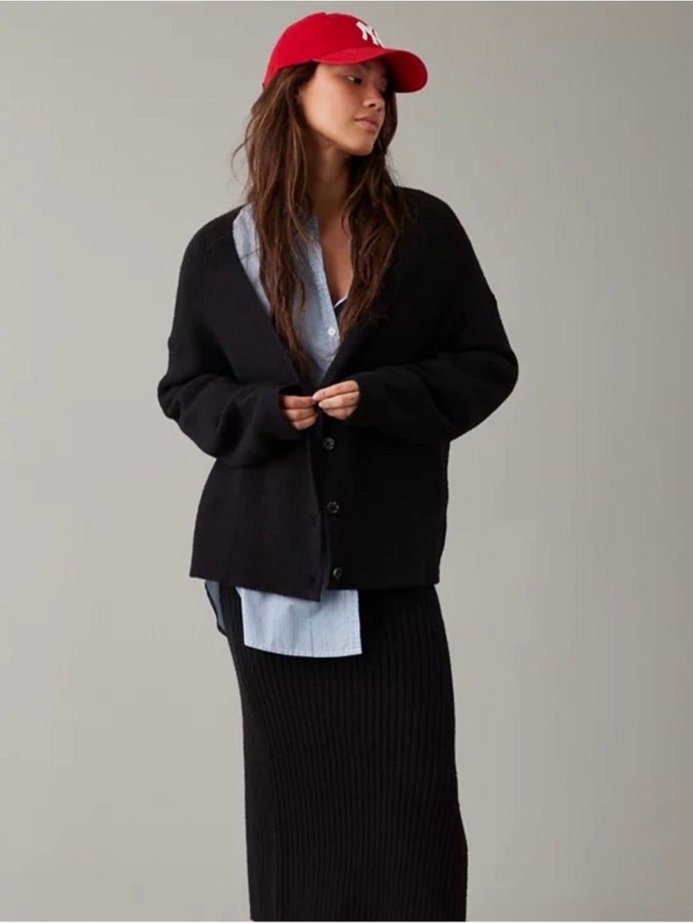 AE Oversized Button-Front Cardigan